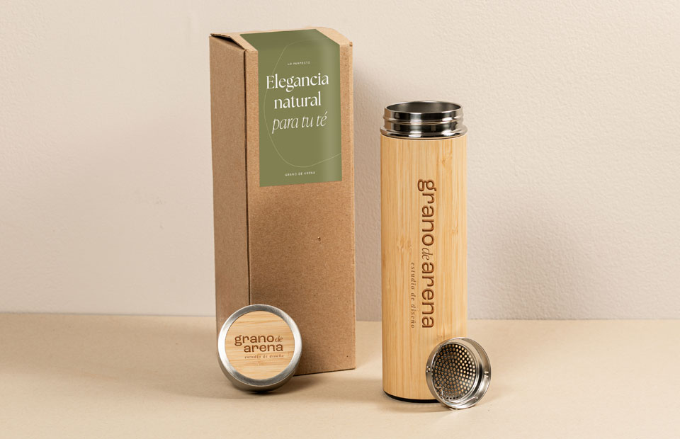 Termo bambú con infusor para té