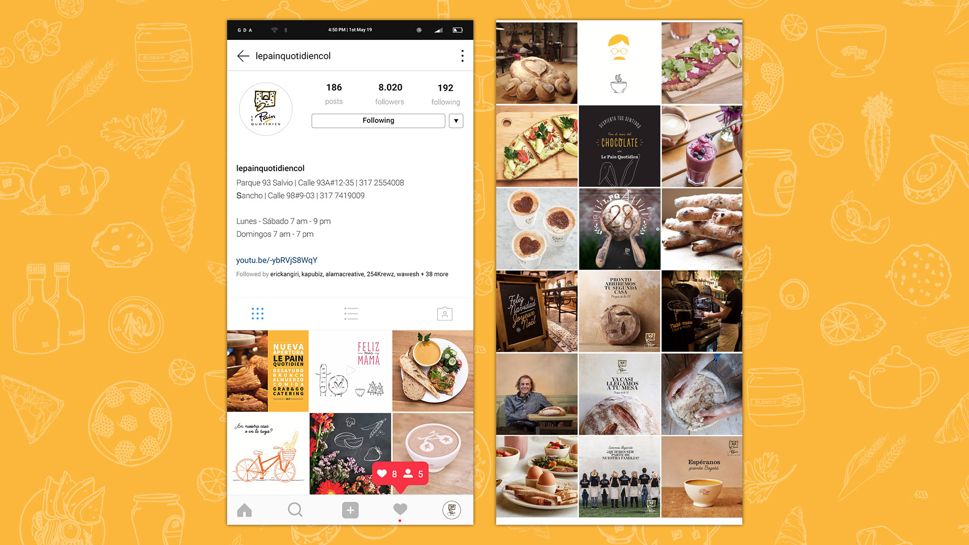 Aplicación de manual de marca en comunicación gráfica en retail y redes sociales para apertura en Colombia - Le Pain Quotidien