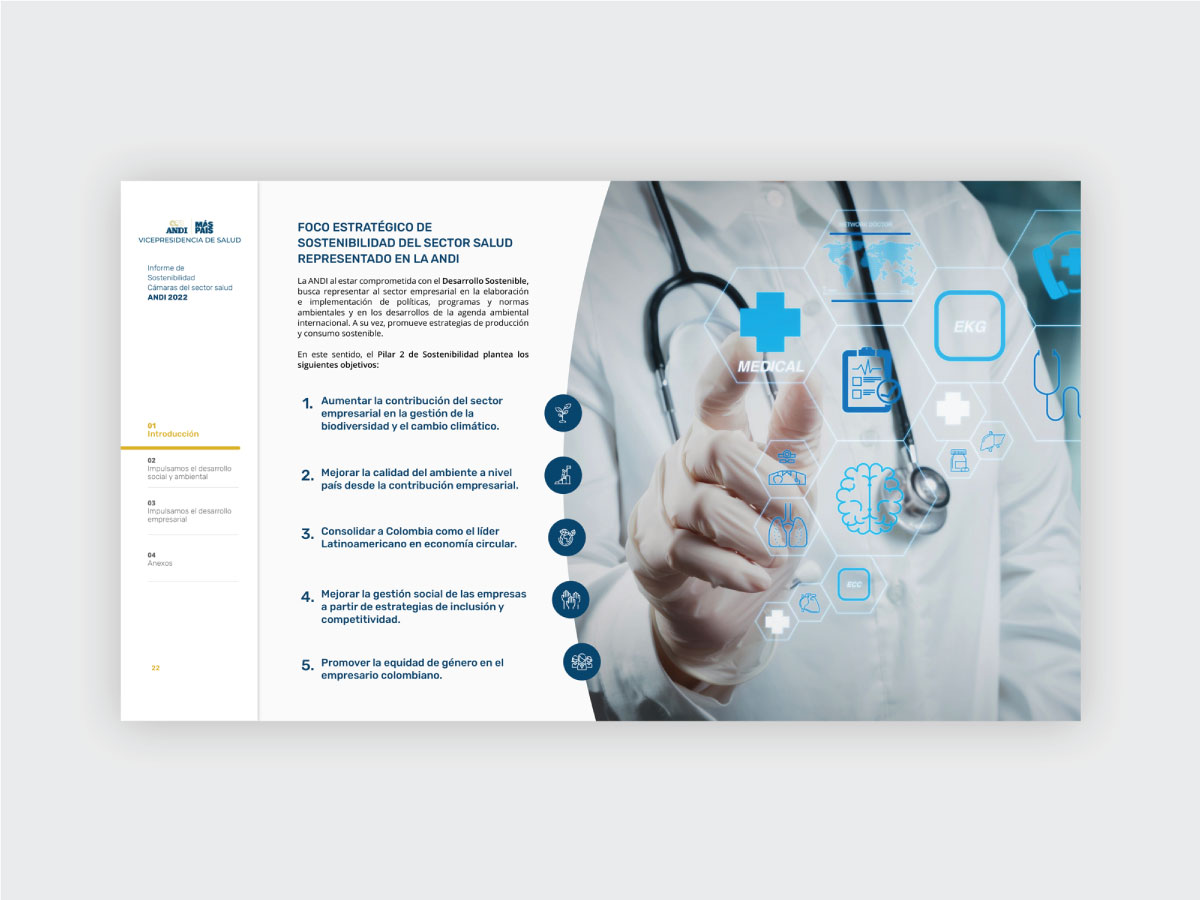 Diseño editorial para  Informes de Sostenibilidad 2022 - ANDI Cámaras de la Salud