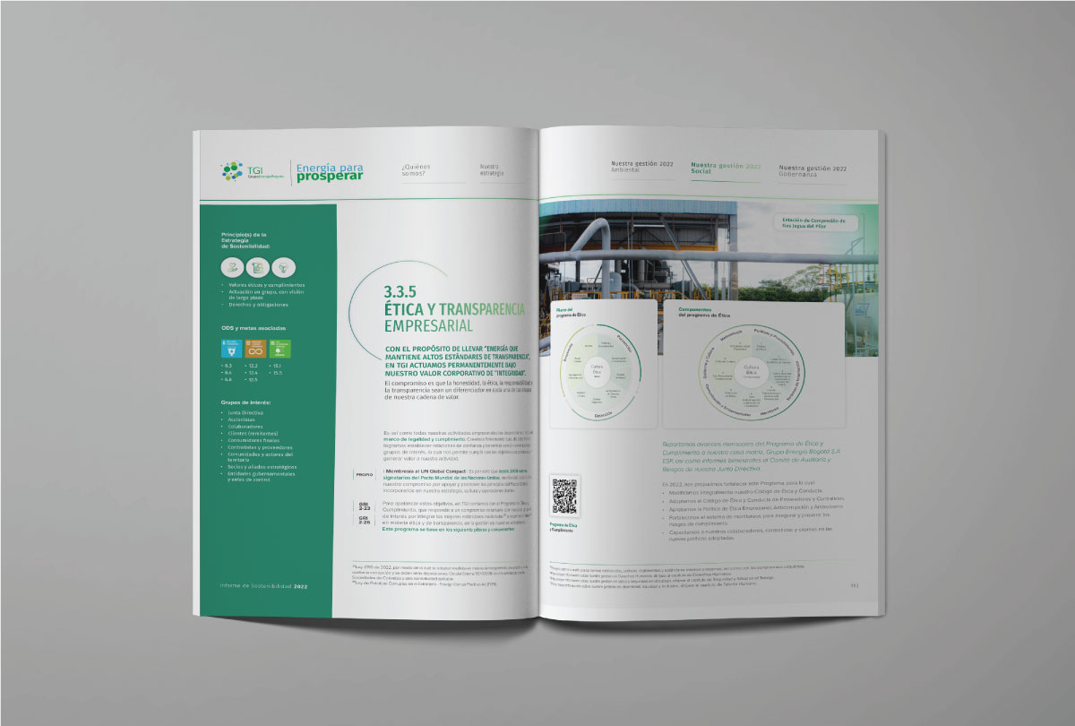 Diseño editorial para Informes de Sostenibilidad 2022 "Energía para Prosperar" -  TGI
