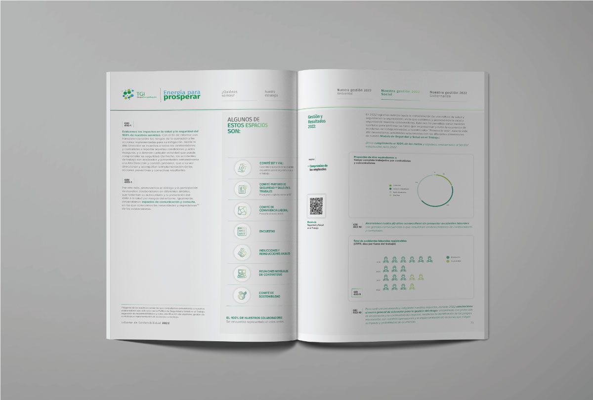 Diseño editorial para Informes de Sostenibilidad 2022 "Energía para Prosperar" -  TGI