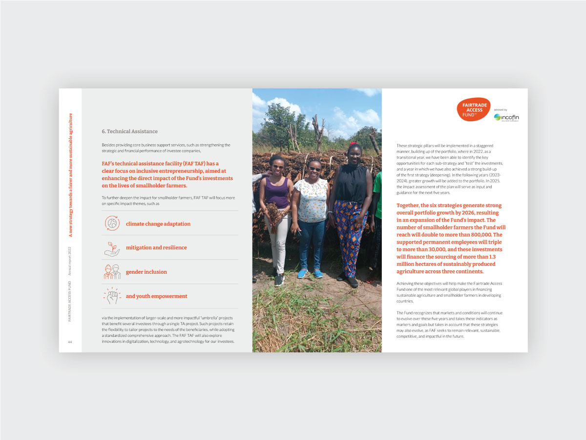 Diseño editorial para Informe de Sostenibilidad 2022 -  Fairtrade Access Fund - INCOFIN
