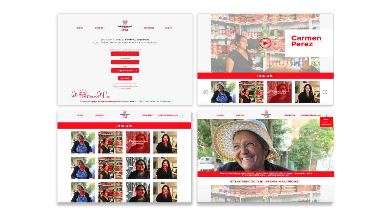 Concepto creativo, diseño gráfico, Cursos virtuales, videos y animaciones para la implementación de  Programa regional de capacitación a tenderas - Coca Cola Company