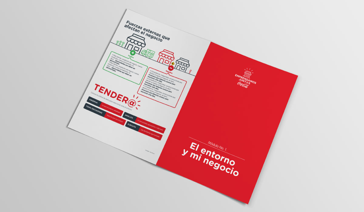 Concepto creativo, diseño gráfico, Cursos virtuales, videos y animaciones para la implementación de  Programa regional de capacitación a tenderas - Coca Cola Company