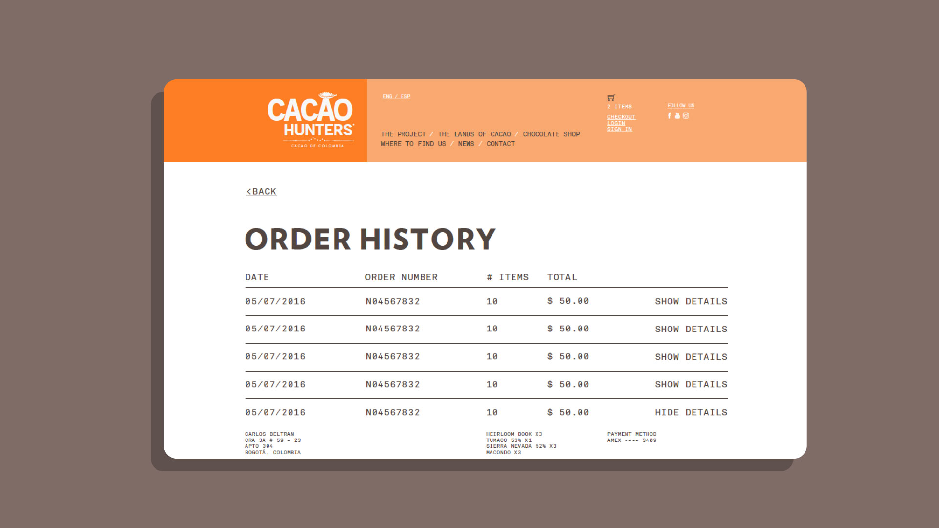 Página web - Cacao Hunters