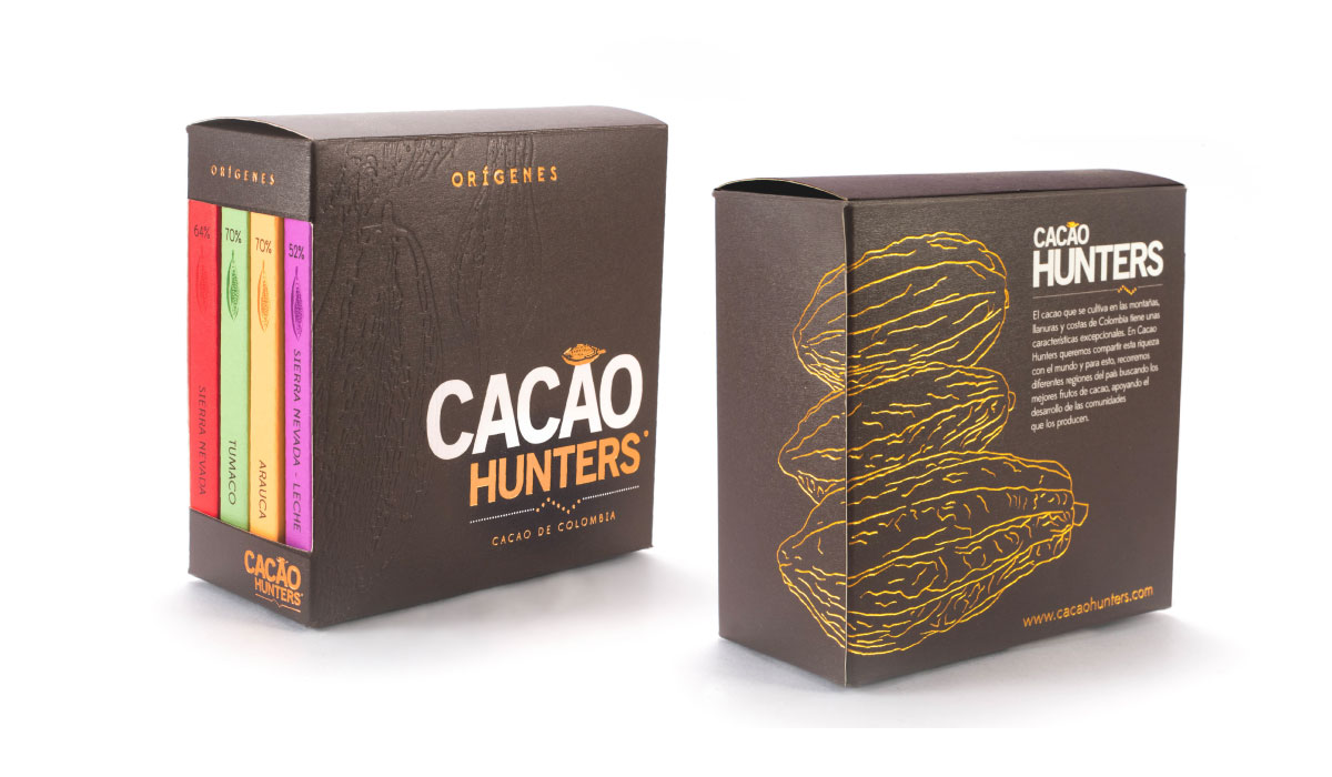 Diseño de marca, empaques, stands, página web - Cacao Hunters