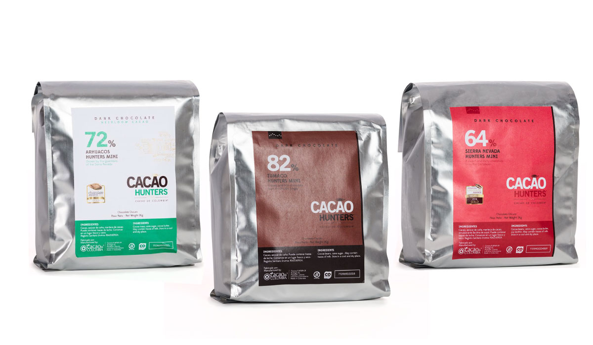 Diseño de marca, empaques, stands, página web - Cacao Hunters