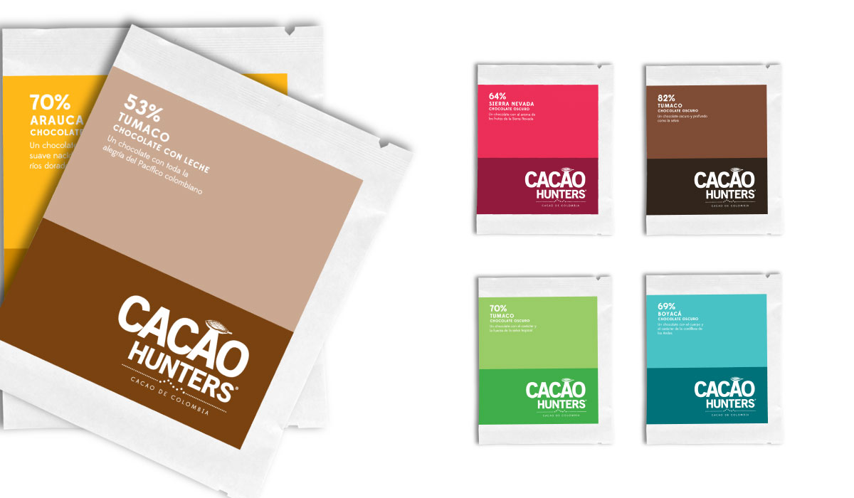Diseño de marca, empaques, stands, página web - Cacao Hunters