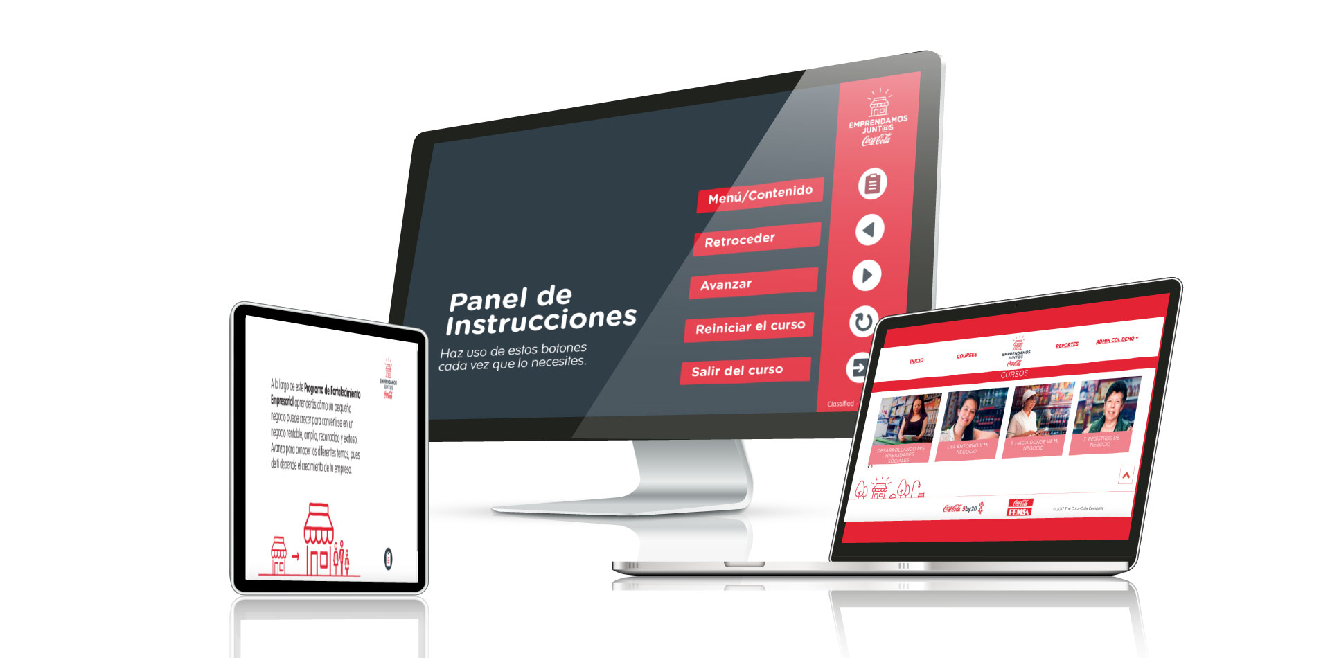 Concepto creativo, diseño gráfico, Cursos virtuales, videos y animaciones para la implementación de  Programa regional de capacitación a tenderas - Coca Cola Company